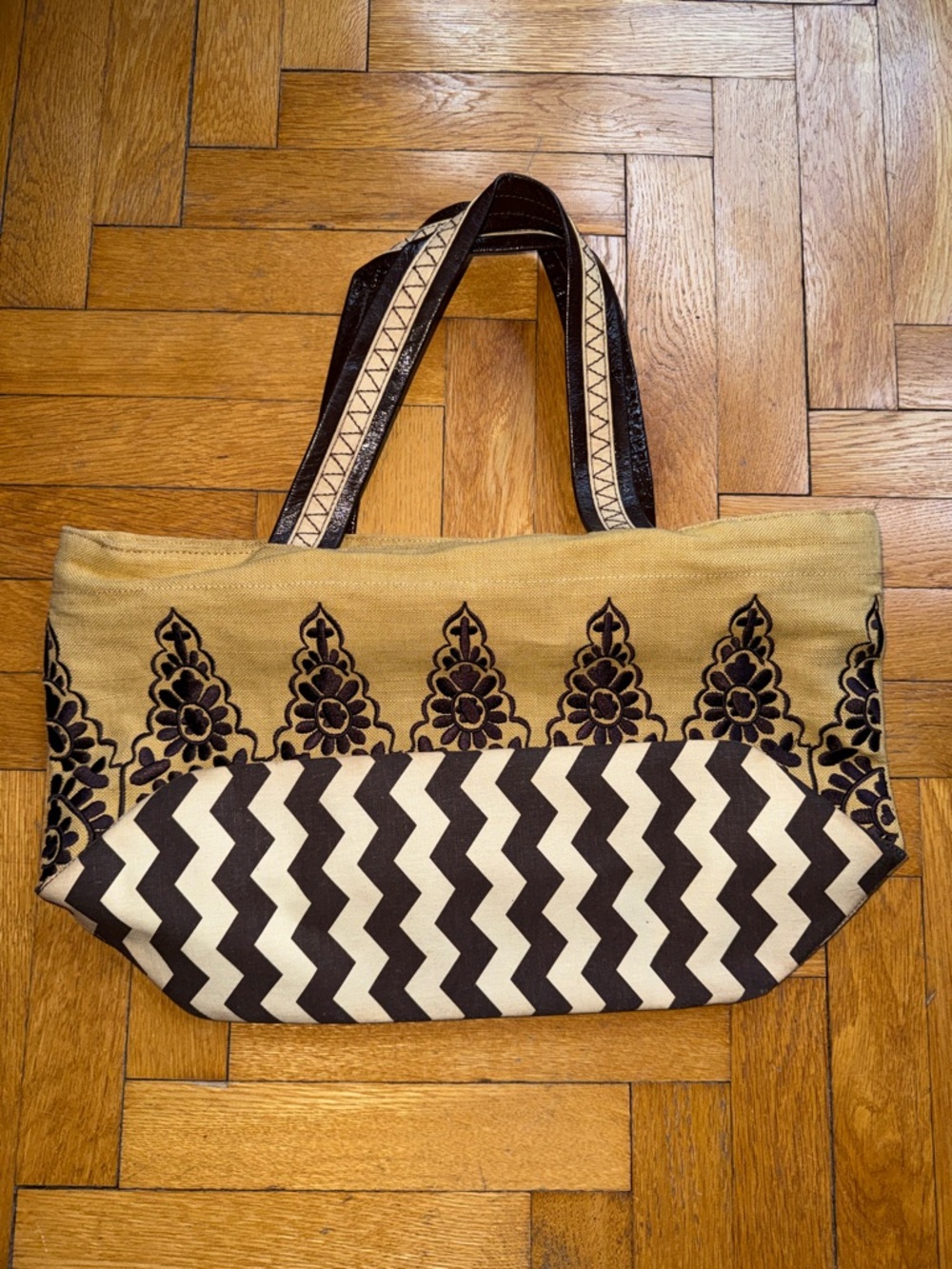 Plenty by Tracy Reese Embroidered Chevron Canvas Tote - Black & Tan
